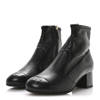 Chanel Stretch Lambskin Cap Toe CC Uniform Short Boots 36.5 Black 4 of 9