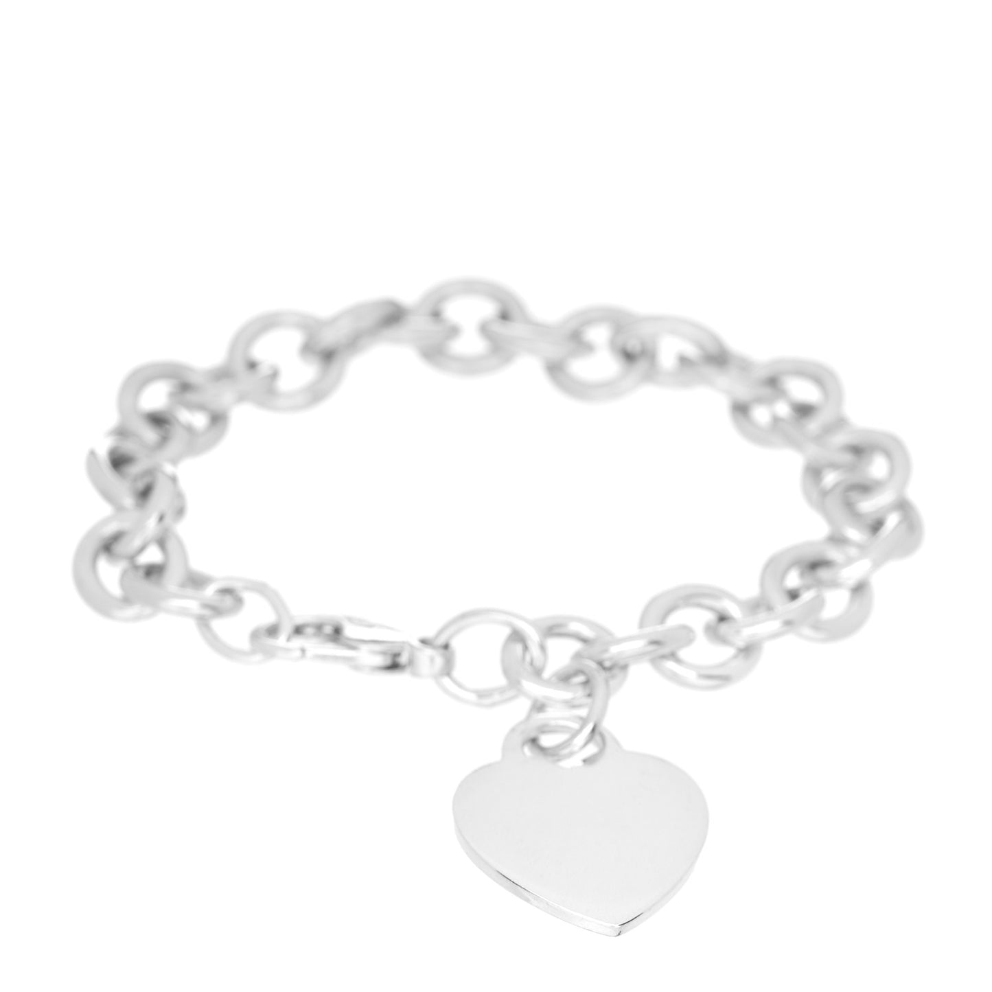 Sterling Silver Heart Tag Charm Bracelet