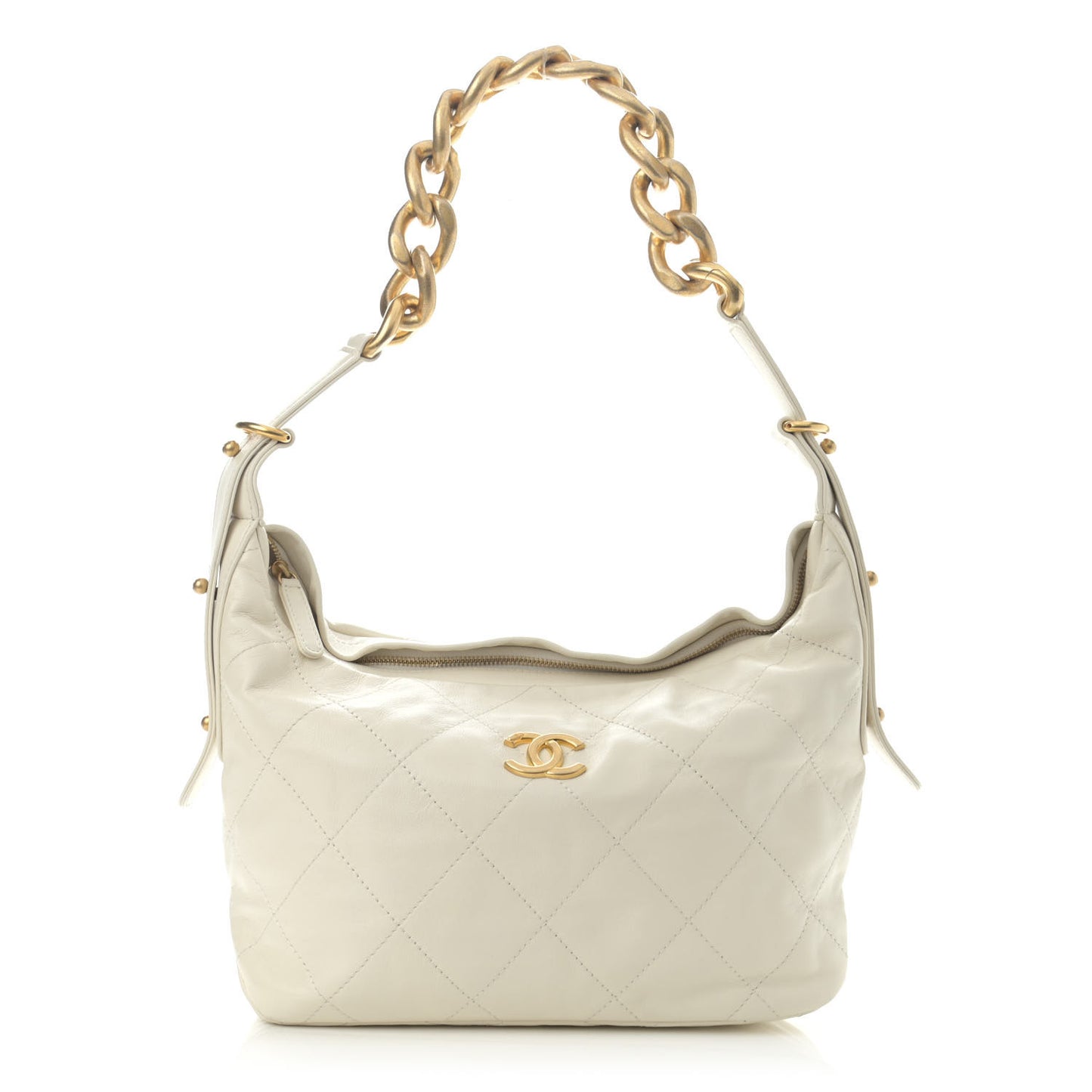 Calfskin Quilted Daily Hobo White