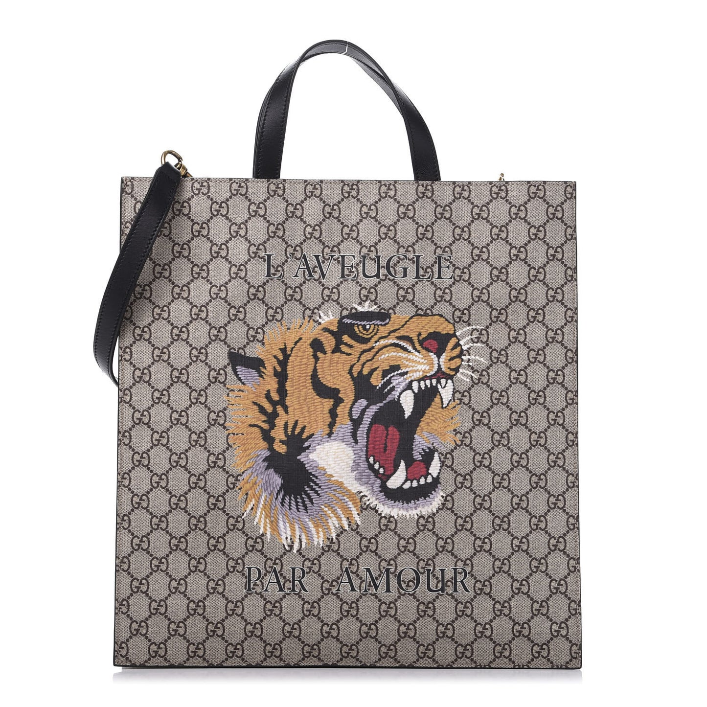 GG Supreme Monogram L'Aveugle Par Amour Print Vertical Tote Black
