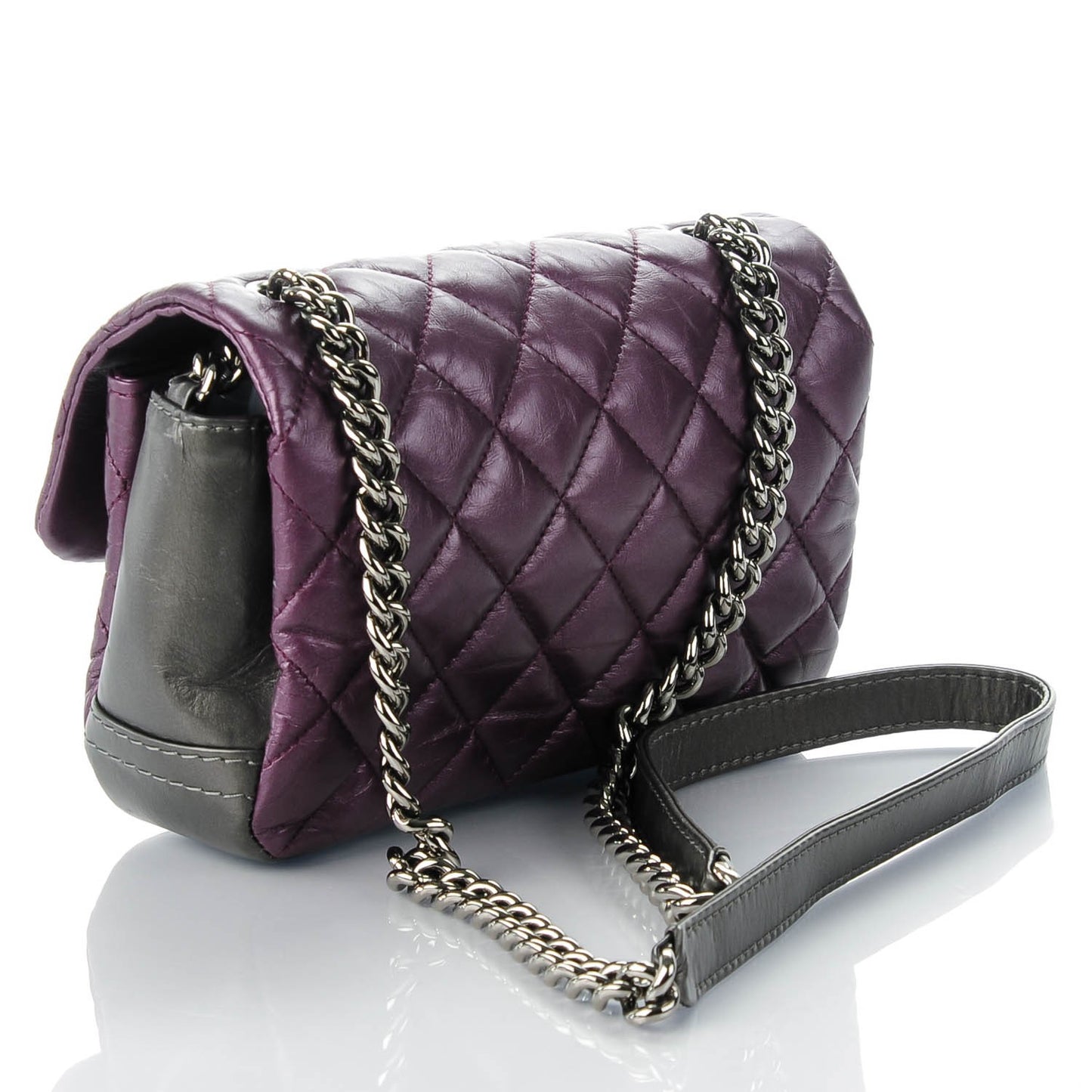 Metallic Calfskin Quilted Mini Mineral Nights Flap Dark Purple