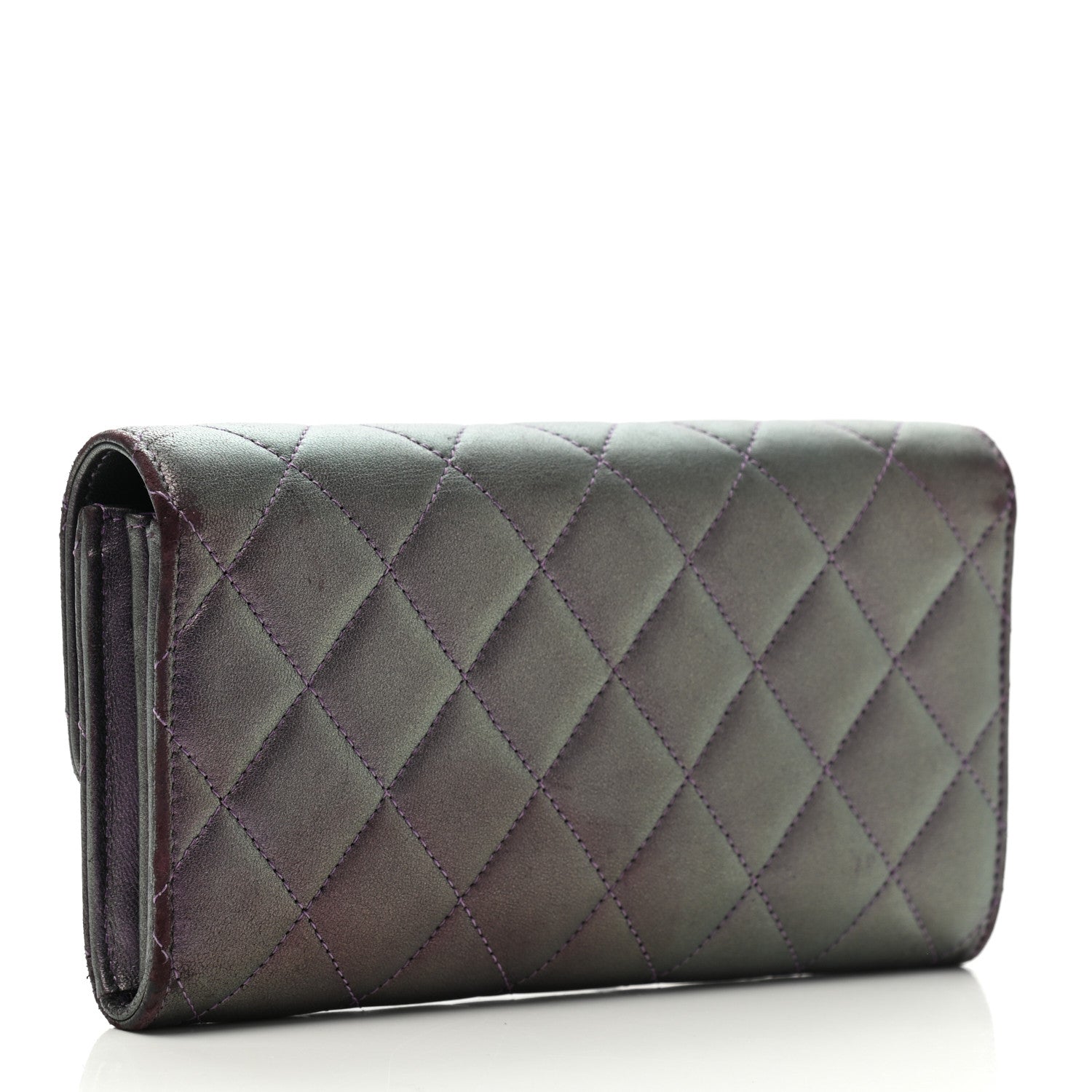 Chanel Metallic Lambskin Quilted Large Gusset Flap Wallet Purple 3 of 13