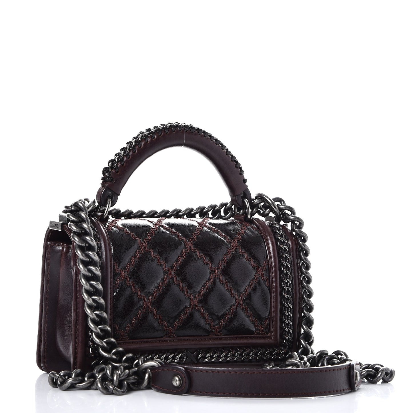 Goatskin Quilted Small Boy Handle Flap Burgundy