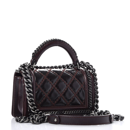 Chanel Goatskin Quilted Small Boy Handle Flap Burgundy 3 of 10