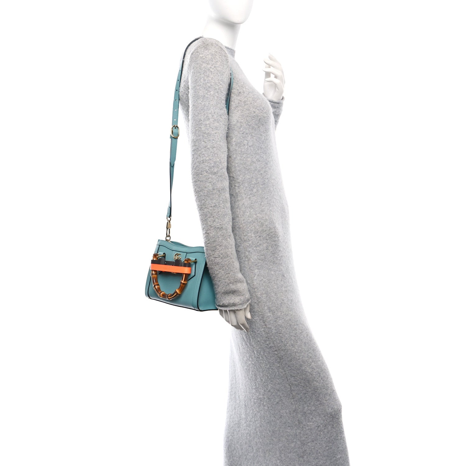 Gucci Wonka Grain Calfskin Mini Diana Tote Bag Dusty Azure Orange Fluo 2 of 11