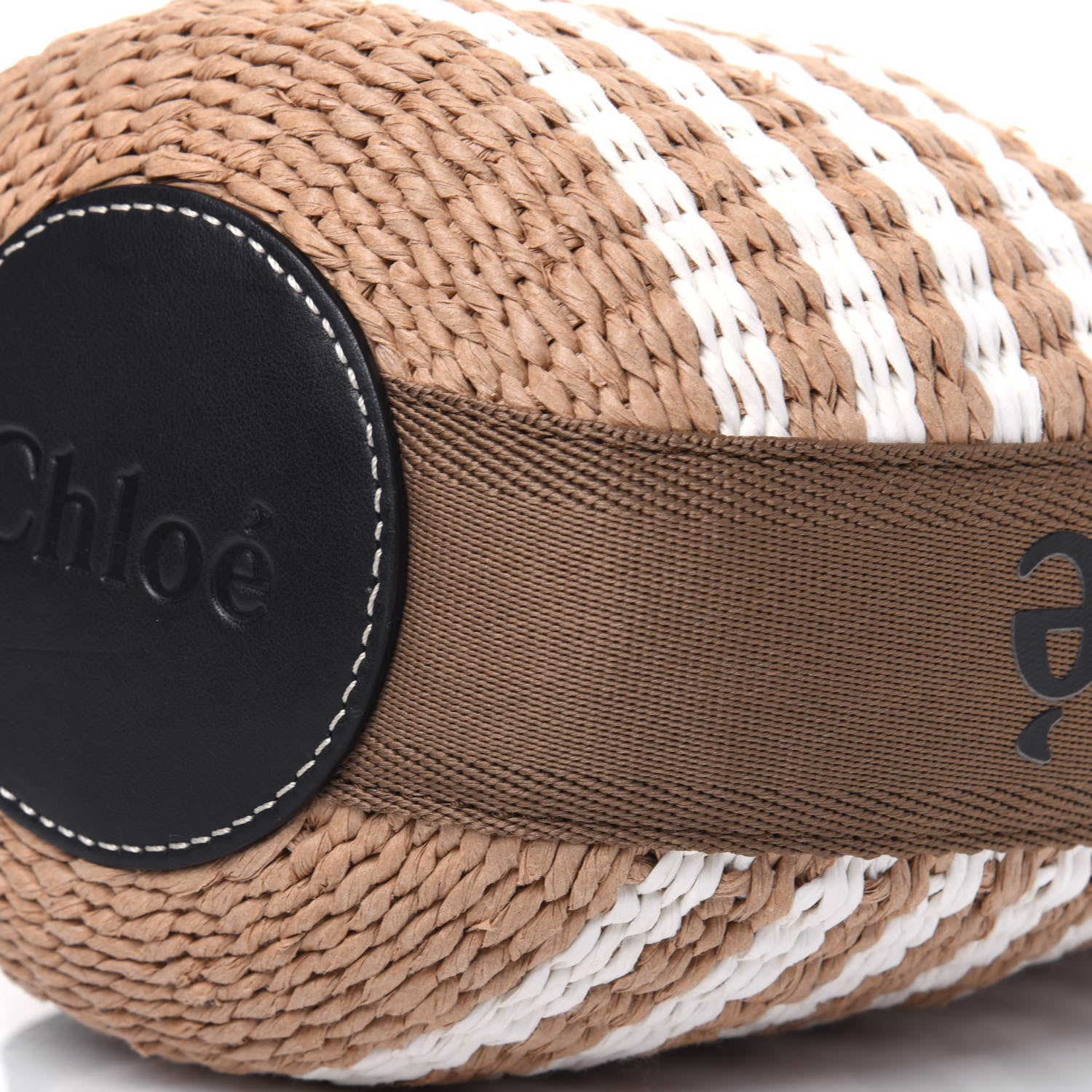 Chloe Raffia Calfskin Small Woody Striped Basket Bag Brown 12 of 14
