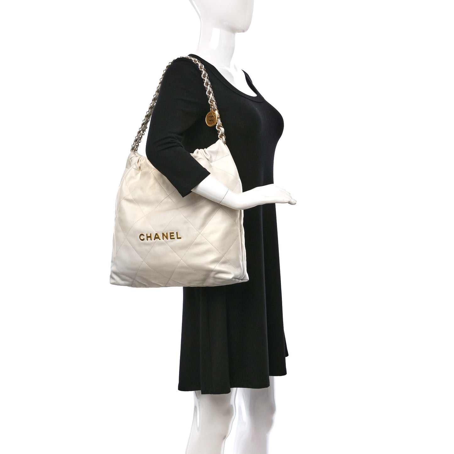 Iridescent Calfskin Quilted Chanel 22 White