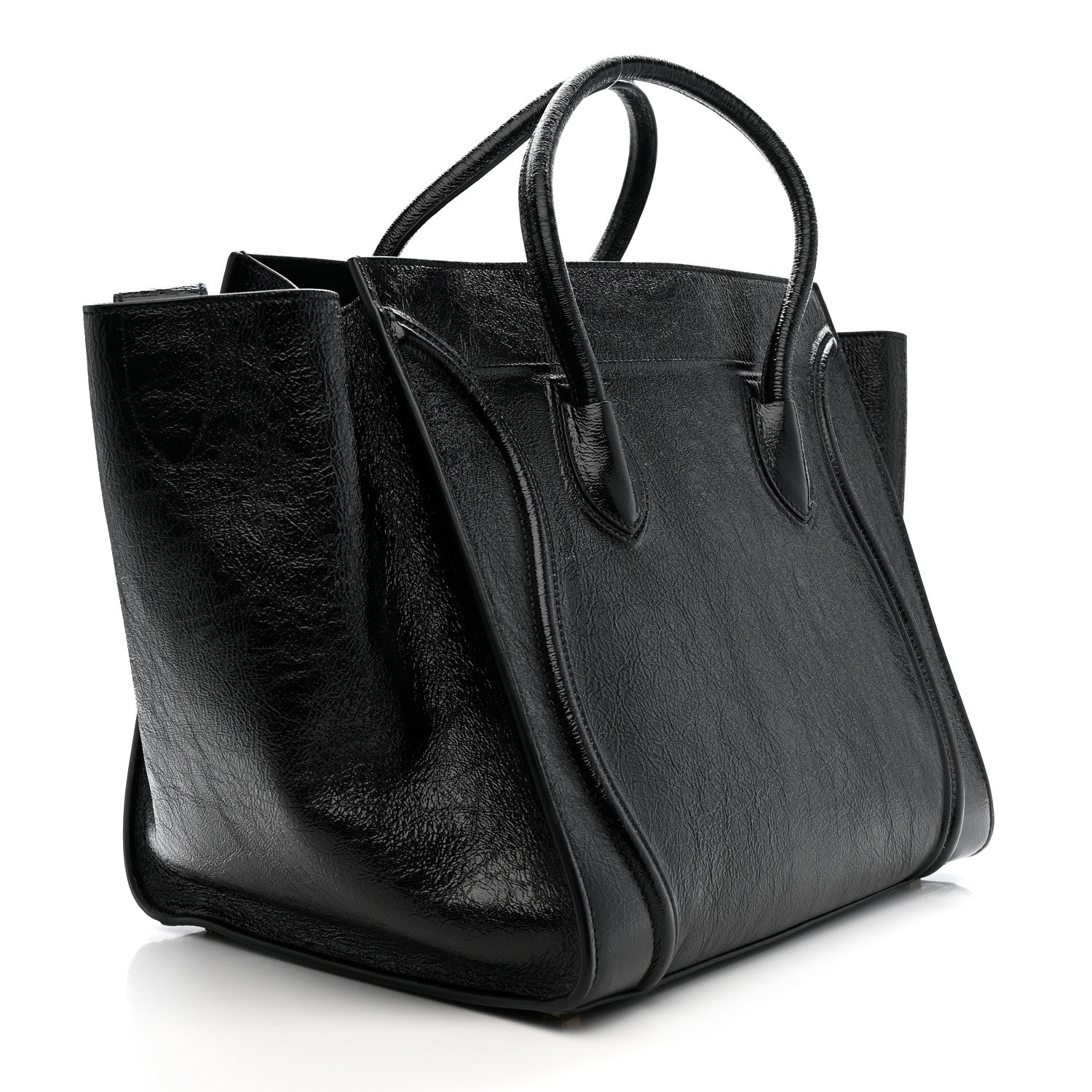 Celine Crinkled Patent Calfskin Medium Phantom Luggage Black 3 of 11