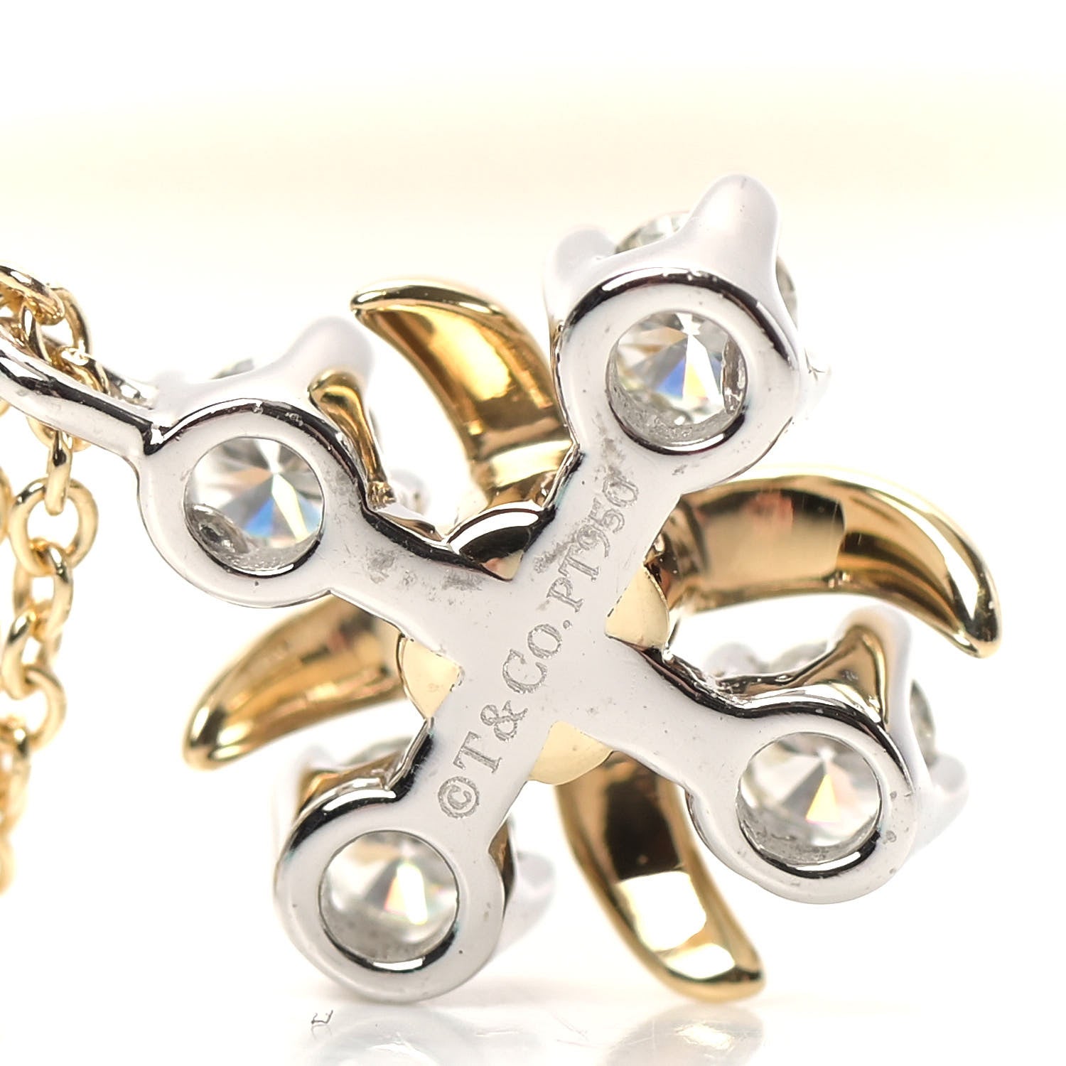 Tiffany Platinum 18K Yellow Gold Diamond Schlumberger Lynn Pendant Necklace 4 of 7