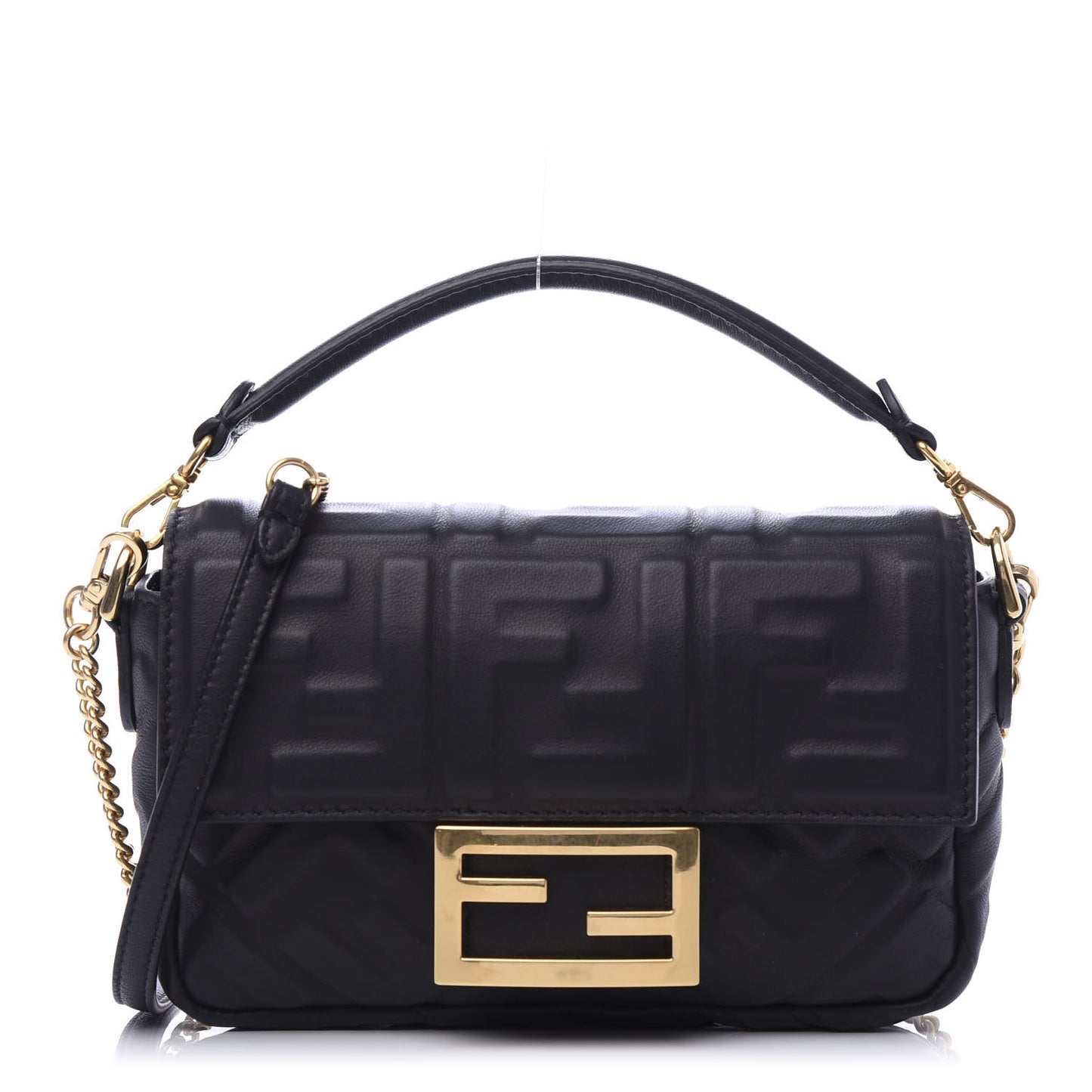 Nappa FF 1974 Embossed Mini Baguette Black