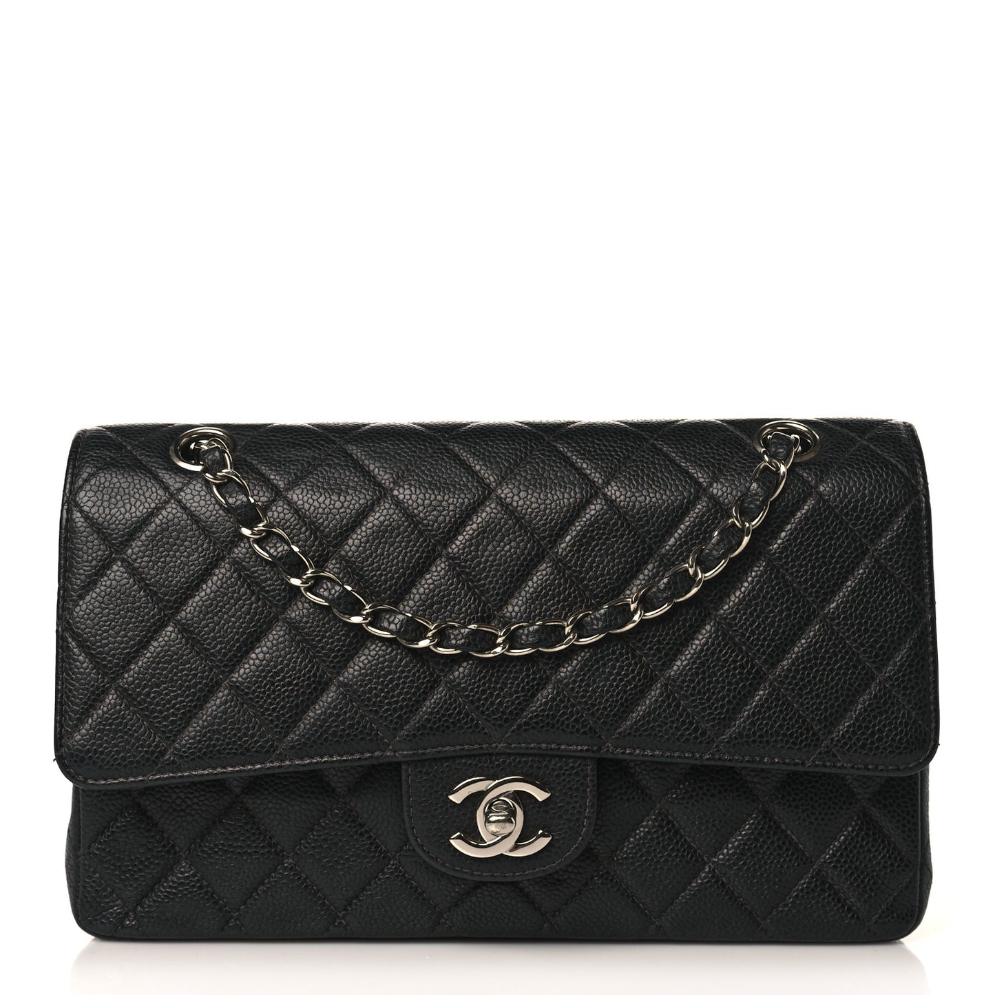 Caviar Quilted Medium Double Flap Black