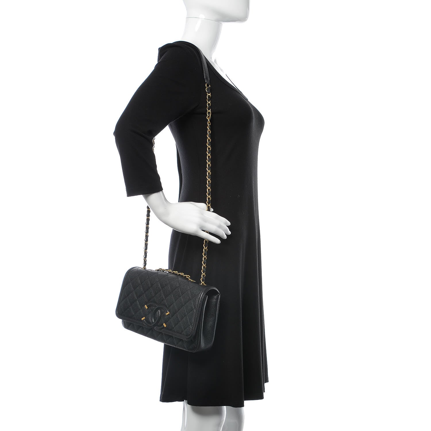 Chanel Caviar Quilted Medium CC Filigree Flap Black 2 of 10