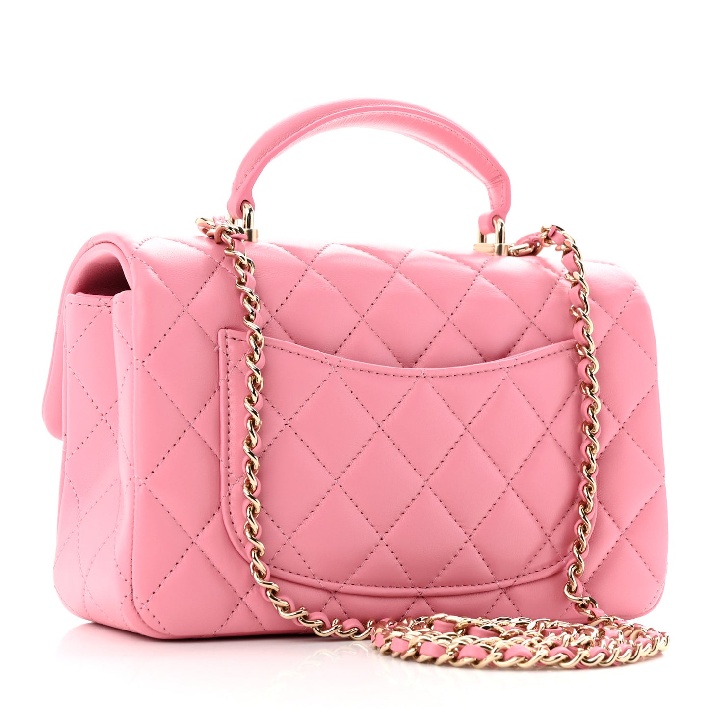 Lambskin Quilted Mini Top Handle Rectangular Flap Pink