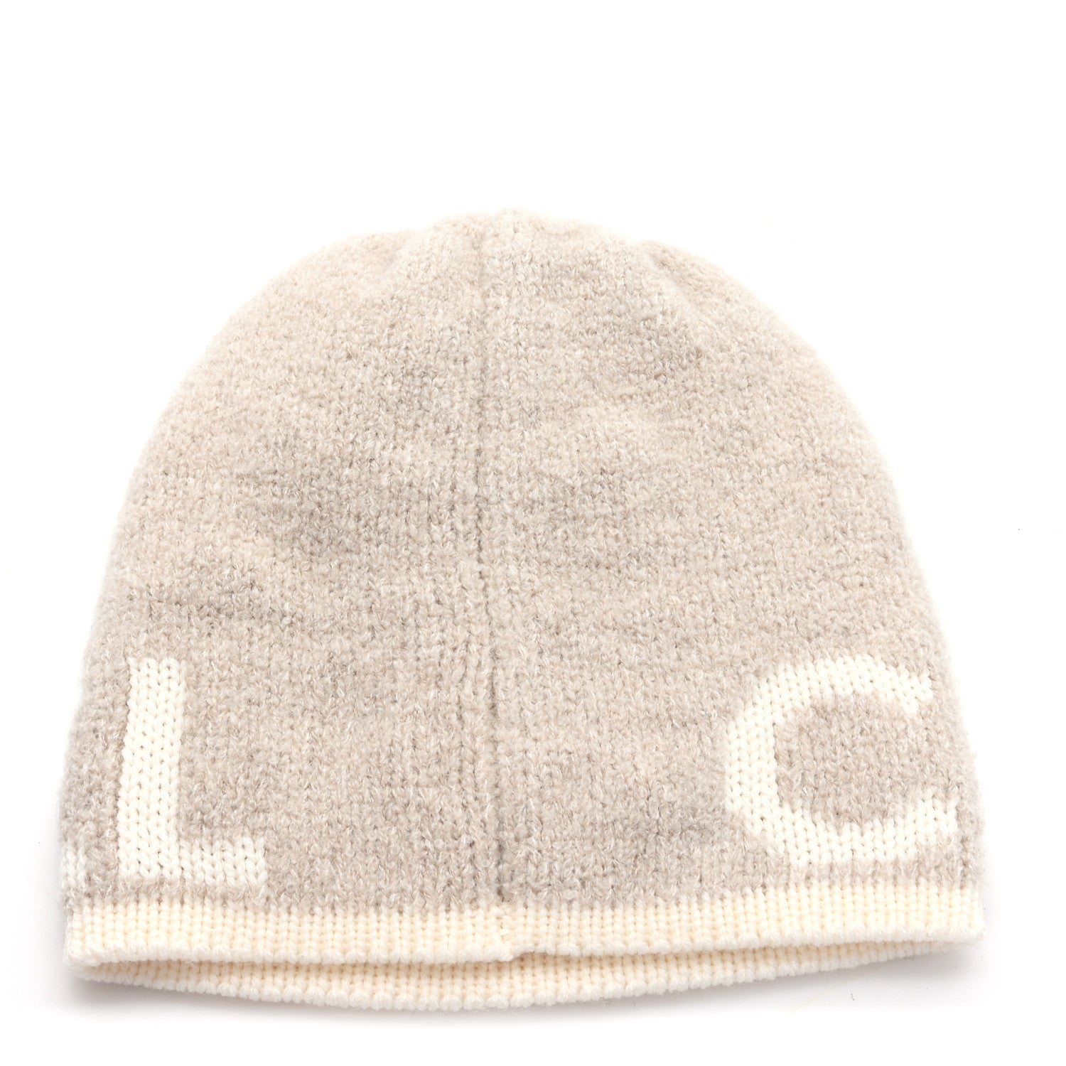Chanel Cashmere Wool Silk Logo Beanie Hat Beige White 3 of 6