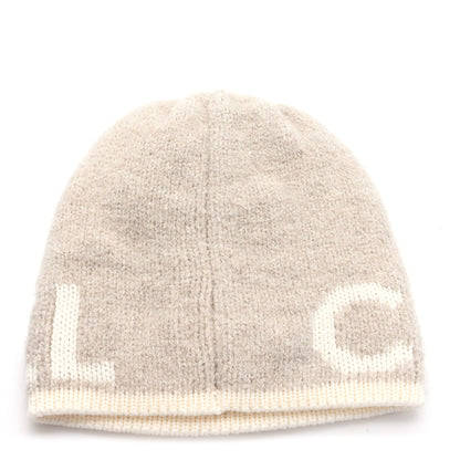 Chanel Cashmere Wool Silk Logo Beanie Hat Beige White 3 of 6