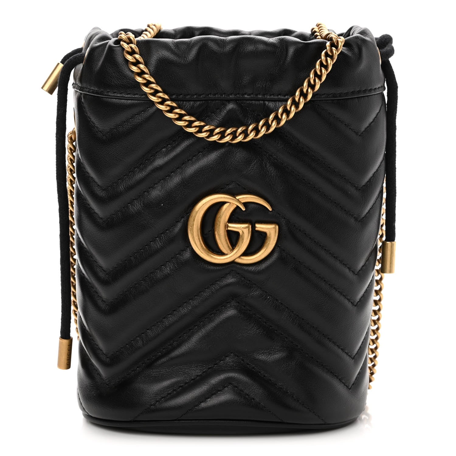 product image of GUCCI Calfskin Matelasse Mini GG Marmont 2.0 Bucket Bag Black FASHIONPHILE