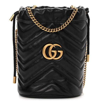 Gucci Calfskin Matelasse Mini GG Marmont 2.0 Bucket Bag Black 1 of 9