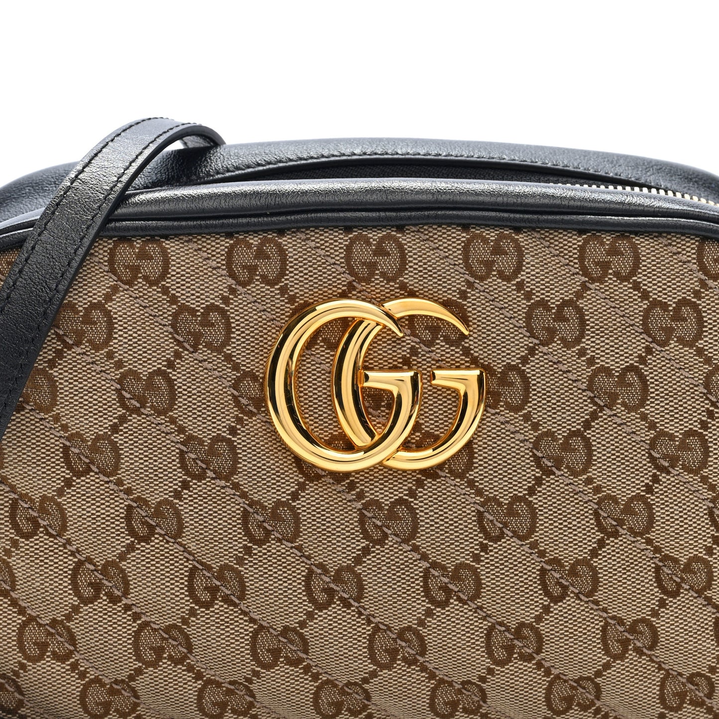 Monogram Matelasse Diagonal Small GG Marmont Chain Shoulder Bag Beige Black