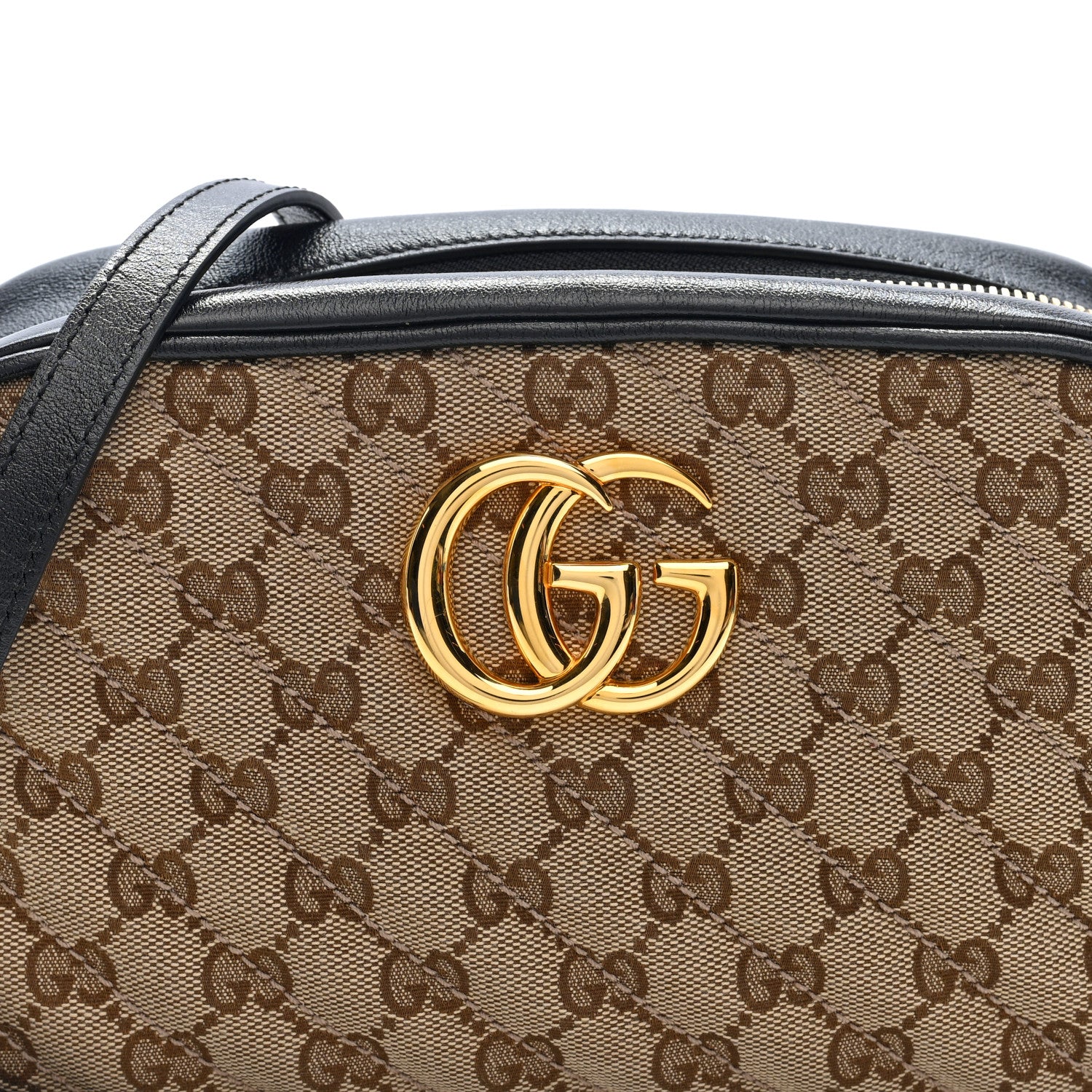 Gucci Monogram Matelasse Diagonal Small GG Marmont Chain Shoulder Bag Beige Black 8 of 10