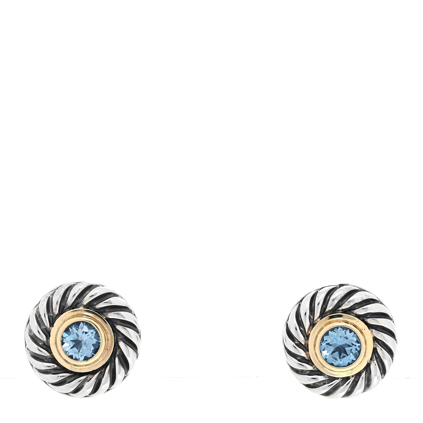 Sterling Silver 14K Yellow Gold Blue Topaz Cookie Cable Earrings