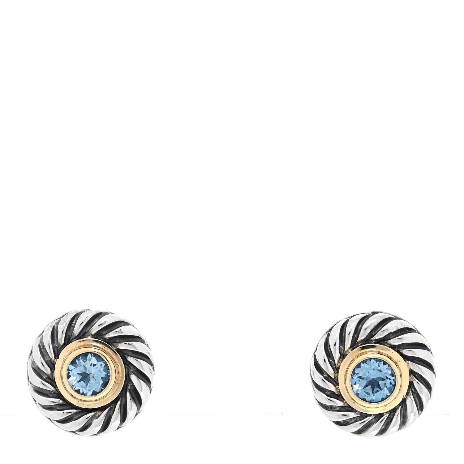 David Yurman Sterling Silver 14K Yellow Gold Blue Topaz Cookie Cable Earrings 1 of 6