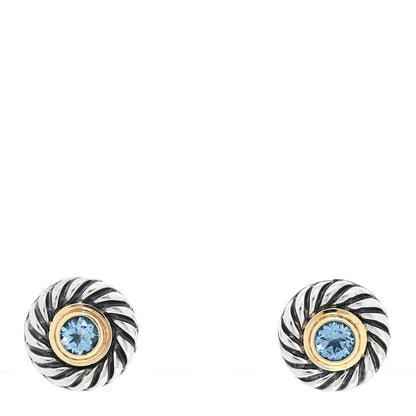 David Yurman Sterling Silver 14K Yellow Gold Blue Topaz Cookie Cable Earrings 1 of 6