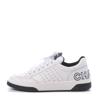 Chanel Calfskin Mens Logo Sneakers 43 Black White 1 of 11