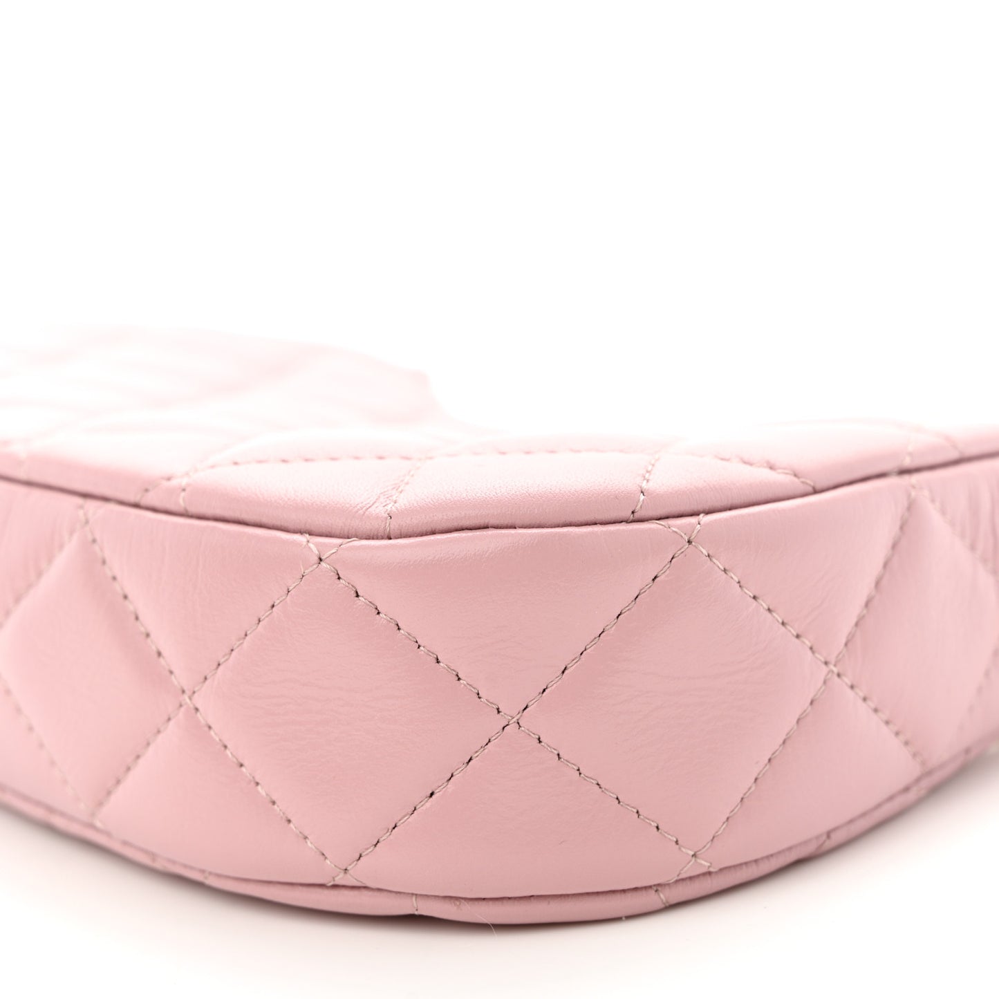 Shiny Crumpled Calfskin Quilted Enamel Heart Hobo Light Pink