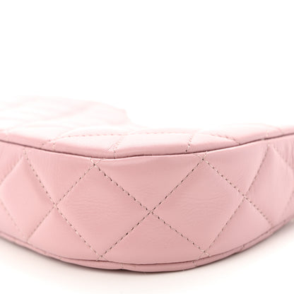 Chanel Shiny Crumpled Calfskin Quilted Enamel Heart Hobo Light Pink 10 of 11
