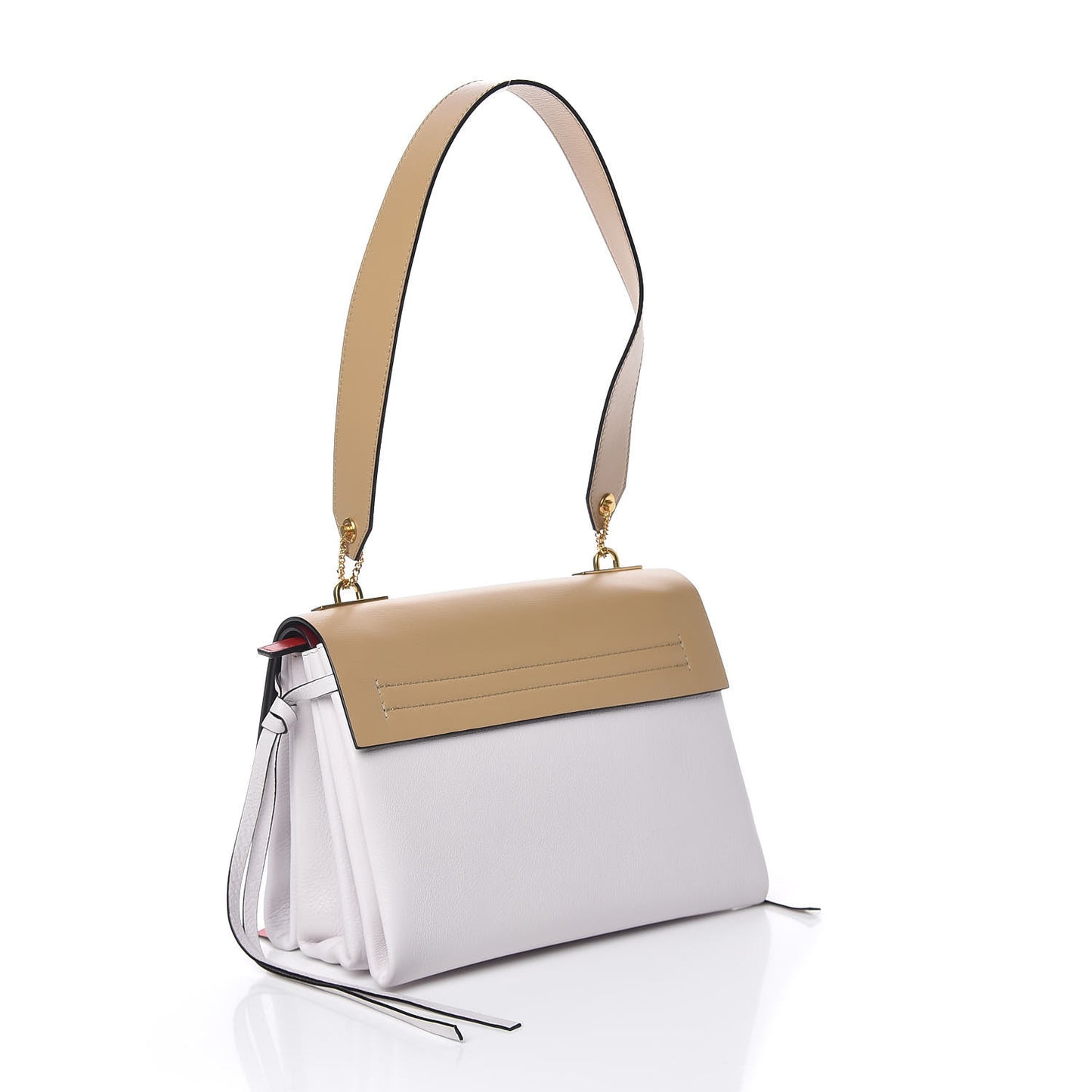 Buffalo Smooth Calfskin Small VRing Shoulder Bag Rose Cannelle White Cerise