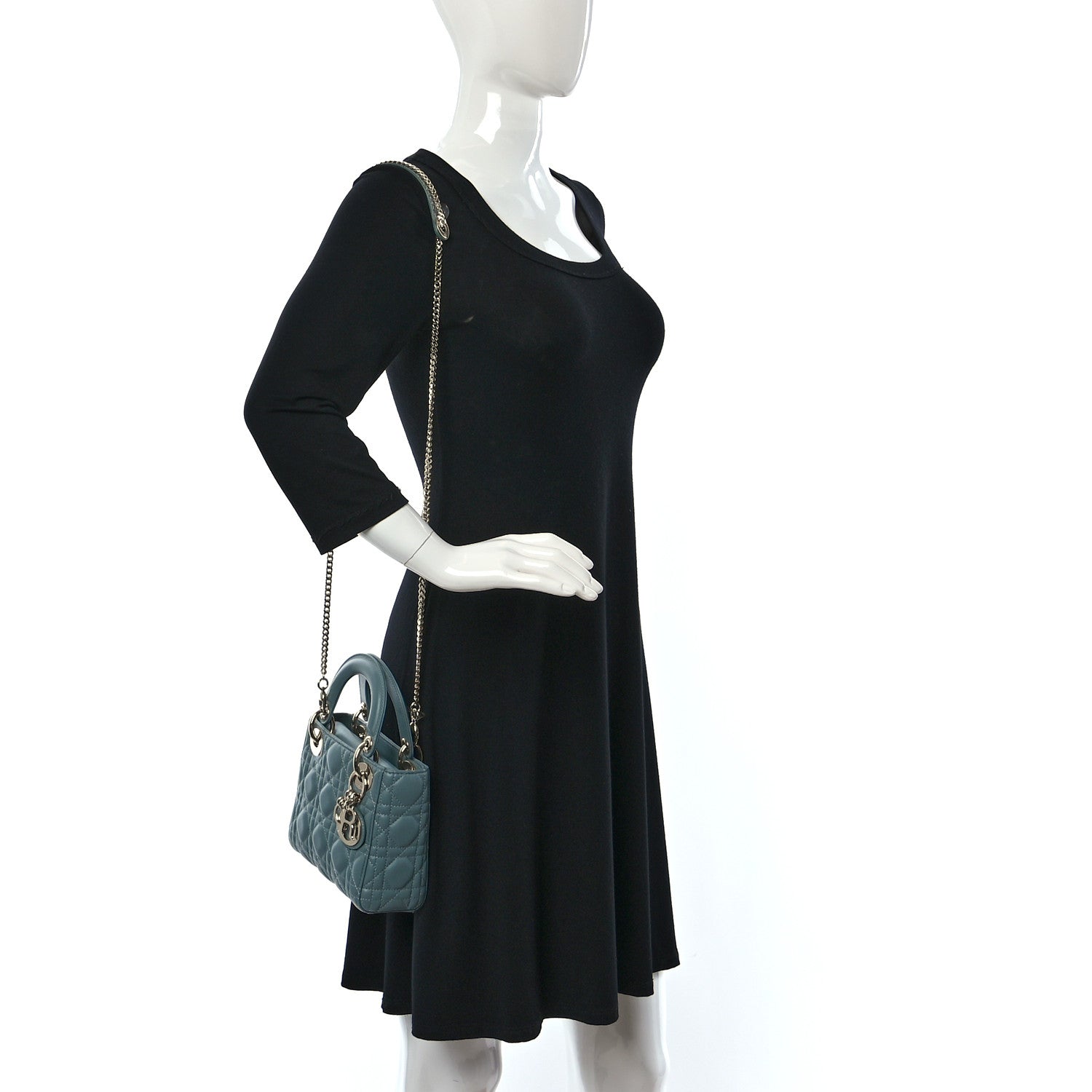 Christian Dior Lambskin Cannage Mini Lady Dior Storm Blue 2 of 8