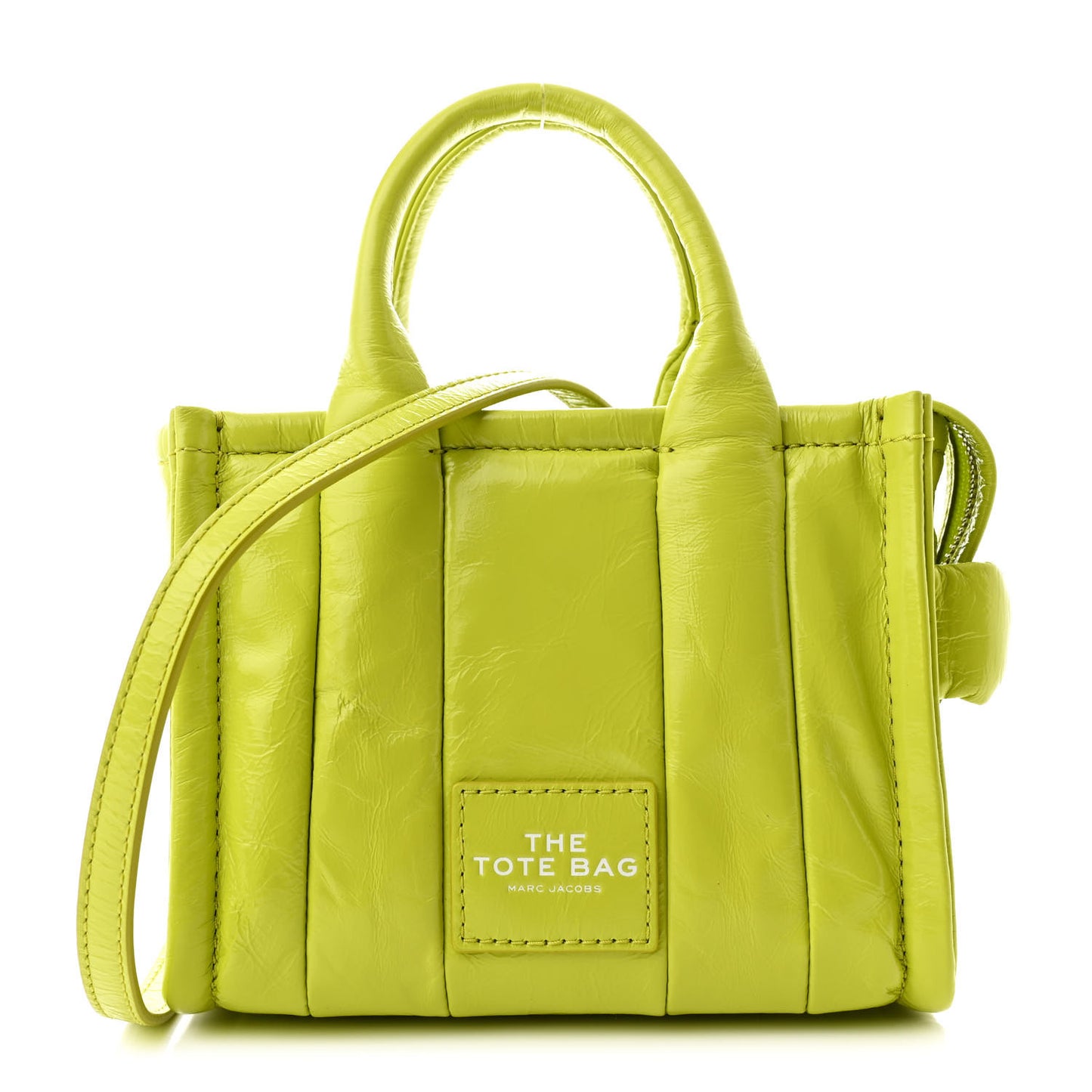 Shiny Crinkled Calfskin Mini The Tote Bag Acid Lime