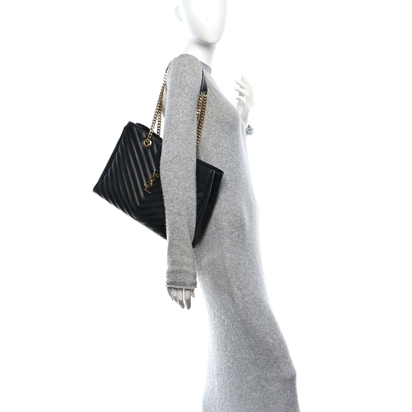 Grain De Poudre Matelasse Chevron Monogram Shopping Bag Black