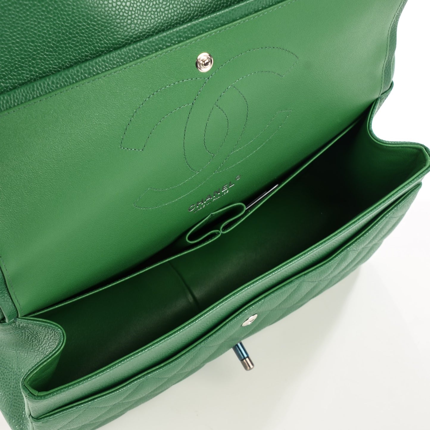 Caviar Quilted Jumbo Double Flap Green