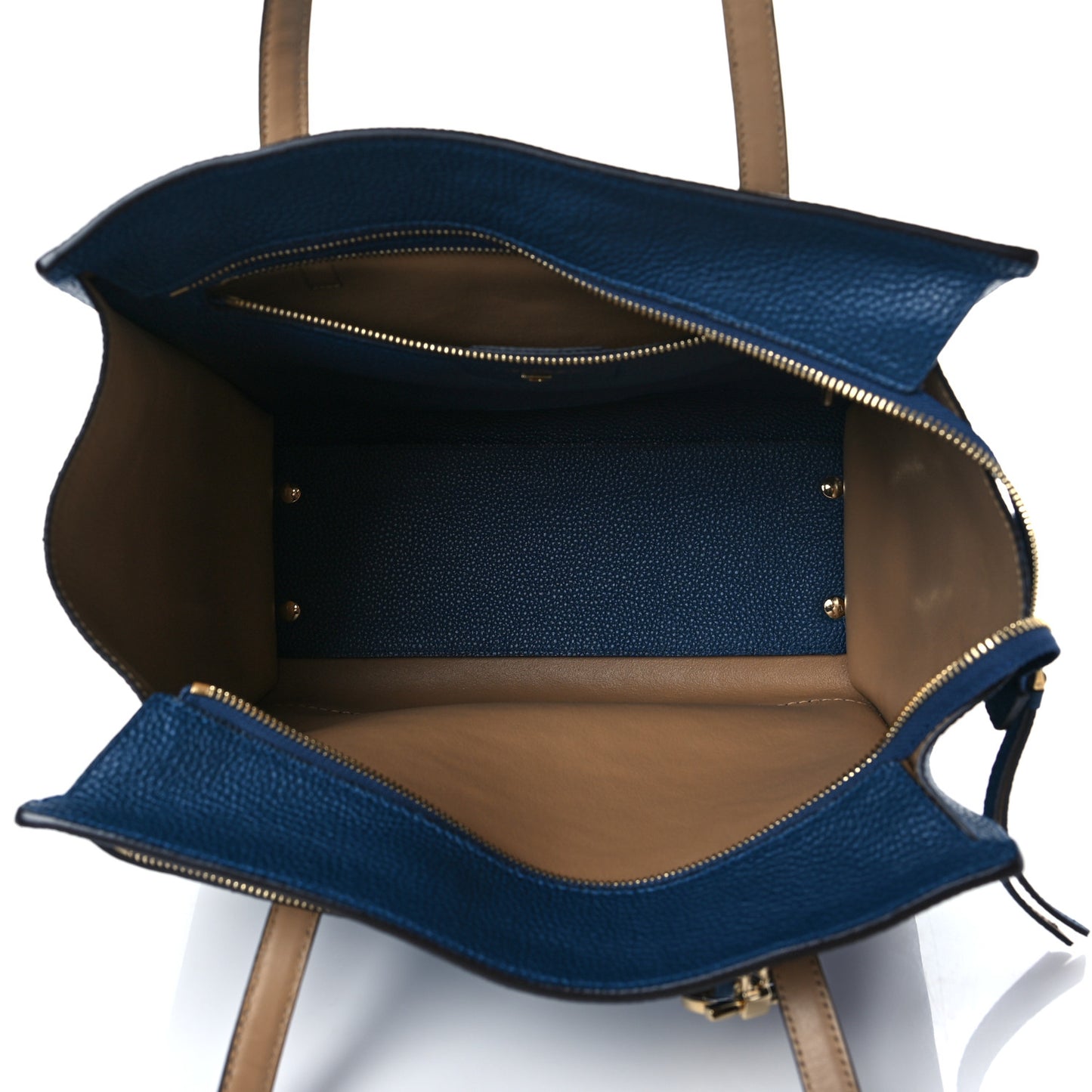 Hammered Calfskin Double Handle Medium Amy Tote Blue Beige
