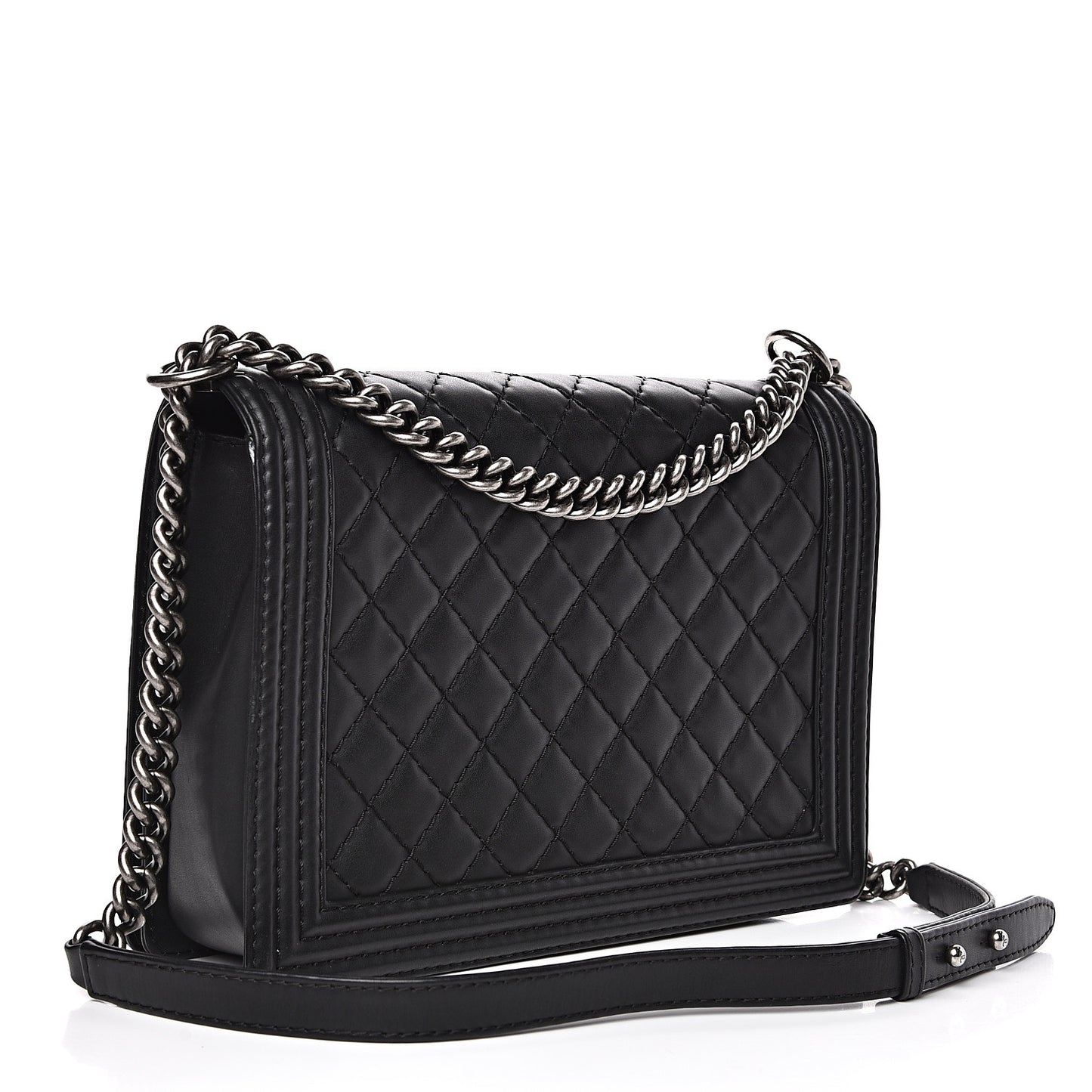 Lambskin Quilted Large Boy Flap Black