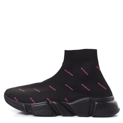Balenciaga Neoprene Knit Allover Logo Womens Speed Sneakers 38 Black Fuchsia 1 of 7