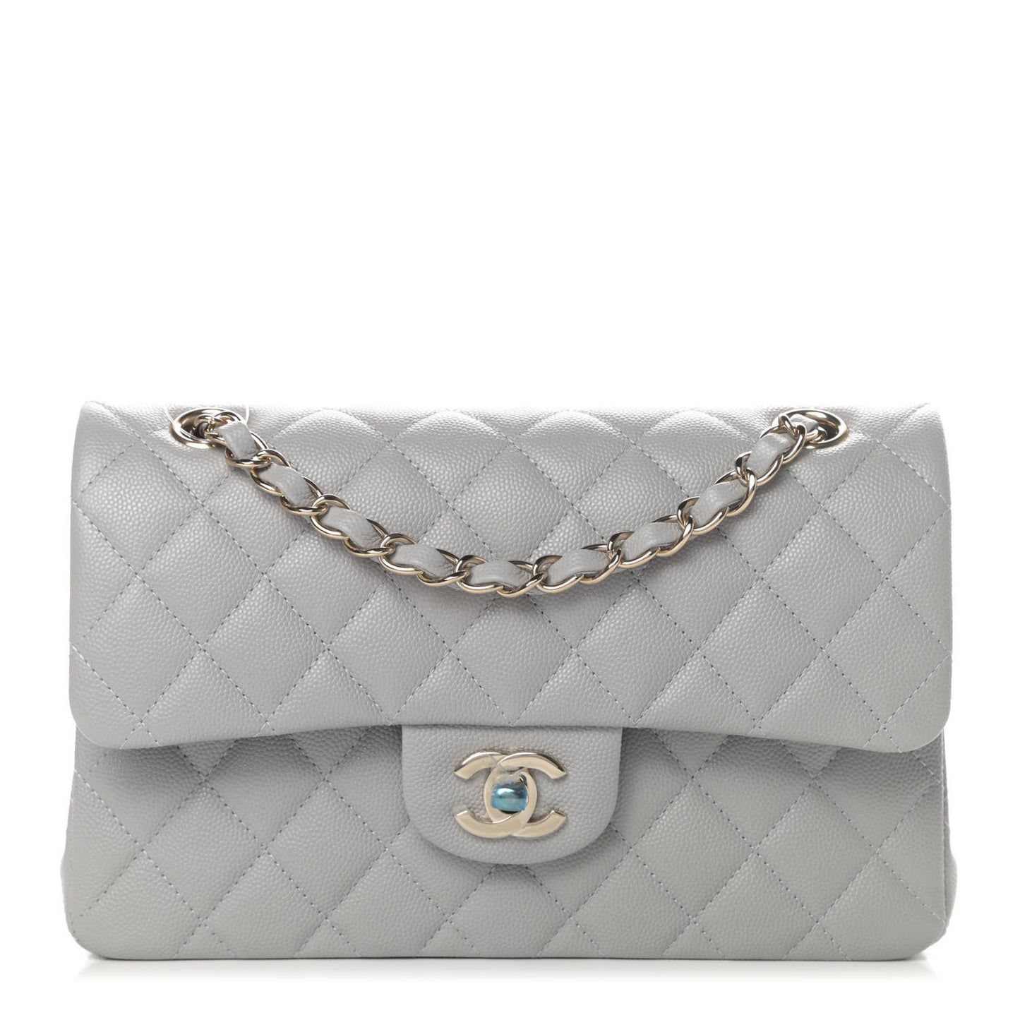 Caviar Quilted Small Double Flap Grey