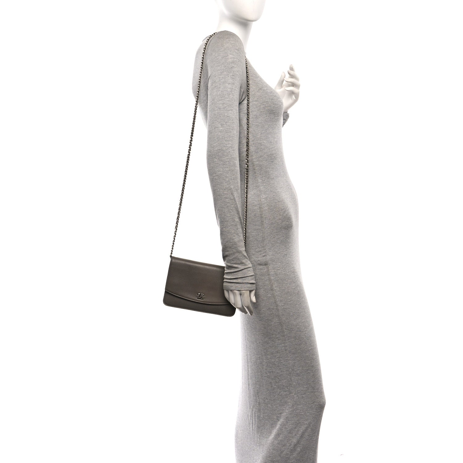 Chanel Caviar Sevruga Wallet On Chain WOC Grey 2 of 12