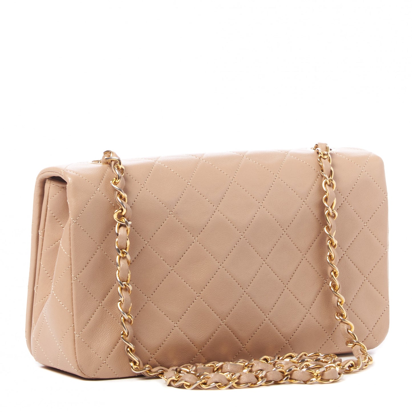 Lambskin Quilted Small Single Flap Beige