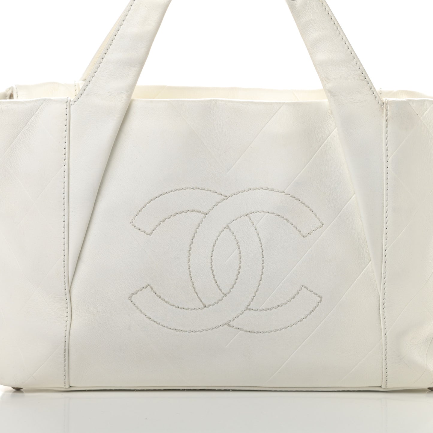 Calfskin CC Chevron All Day Long Tote White