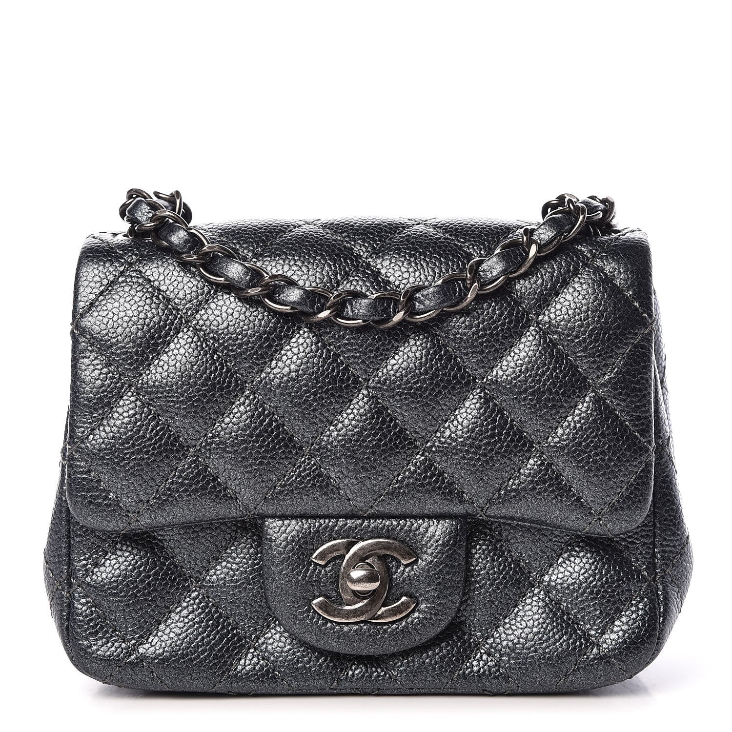 Chanel Metallic Caviar Quilted Mini Square Flap Dark Blue 1 of 11