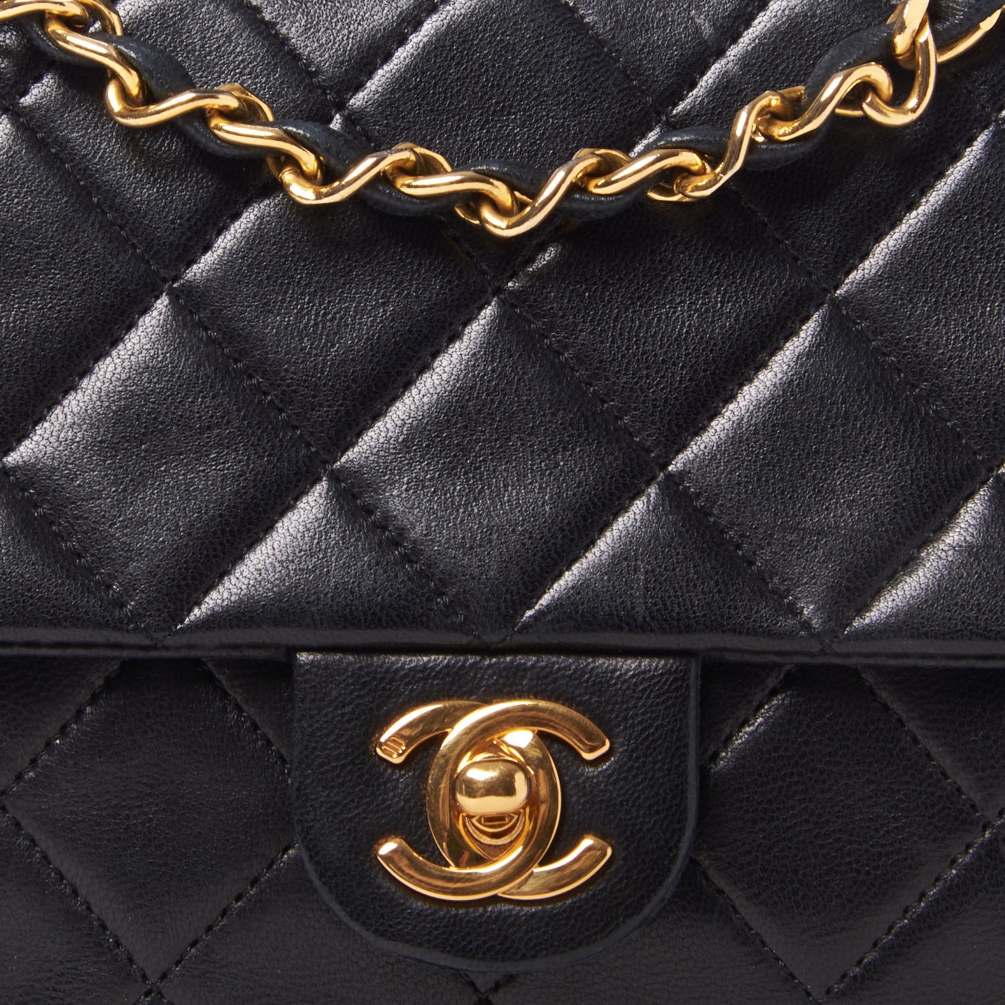 Lambskin Quilted Mini Square Flap Black