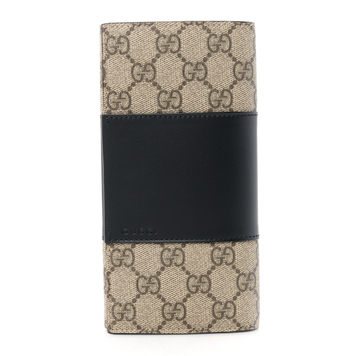 GG Supreme Monogram Selleria Calfskin Flap Wallet Beige Ebony Black