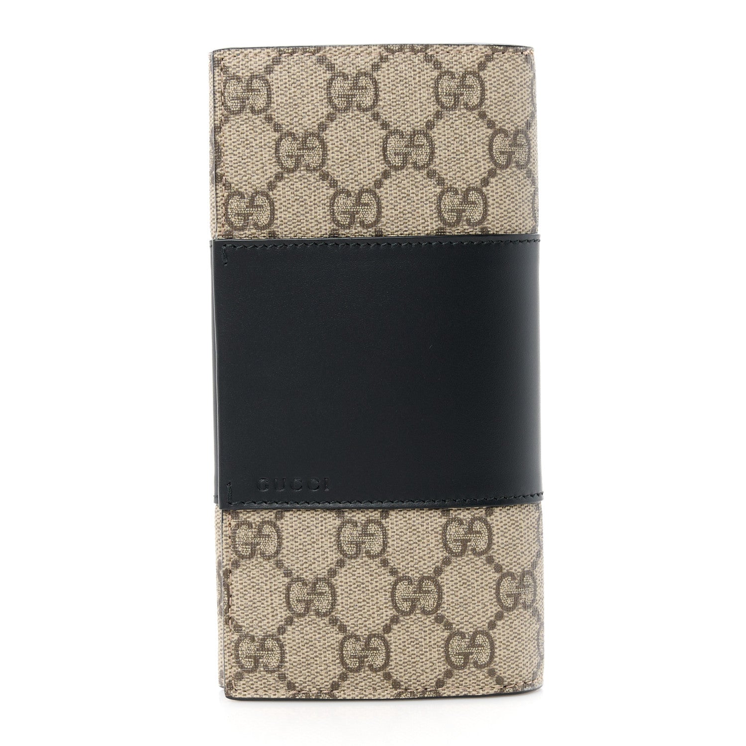 Gucci GG Supreme Monogram Selleria Calfskin Flap Wallet Beige Ebony Black 1 of 12