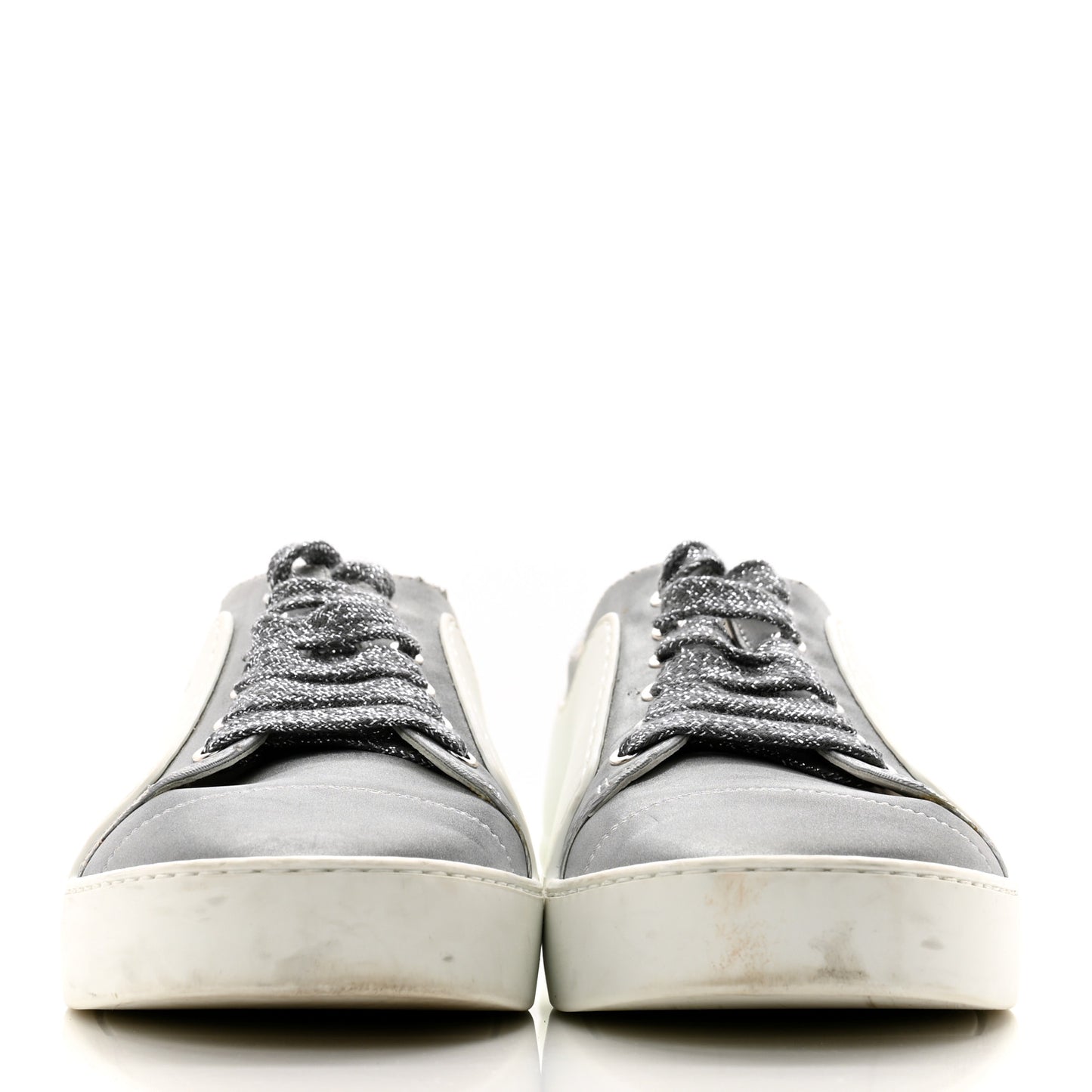 Calfskin Velvet Womens CC Sneakers 39.5 White Silver