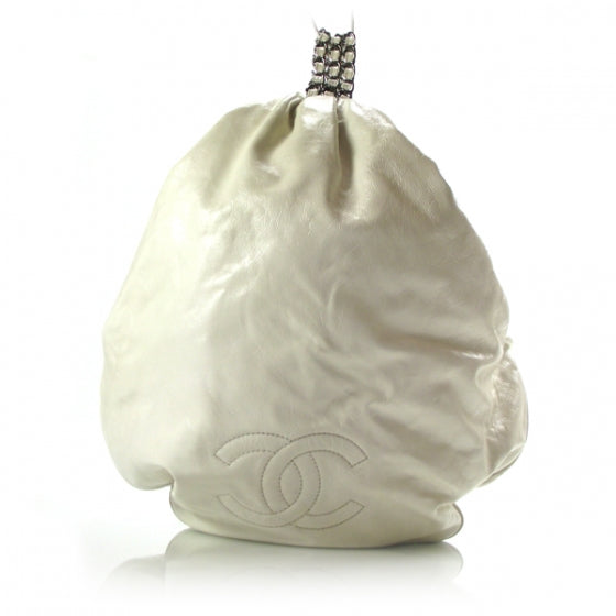 Lambskin Large Rock and Chain Hobo White
