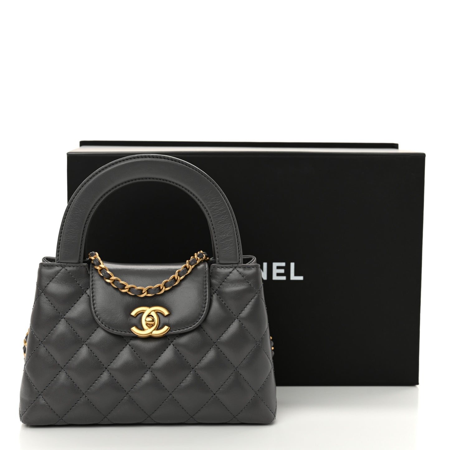 Shiny Aged Calfskin Quilted Nano Kelly Shopper Grey