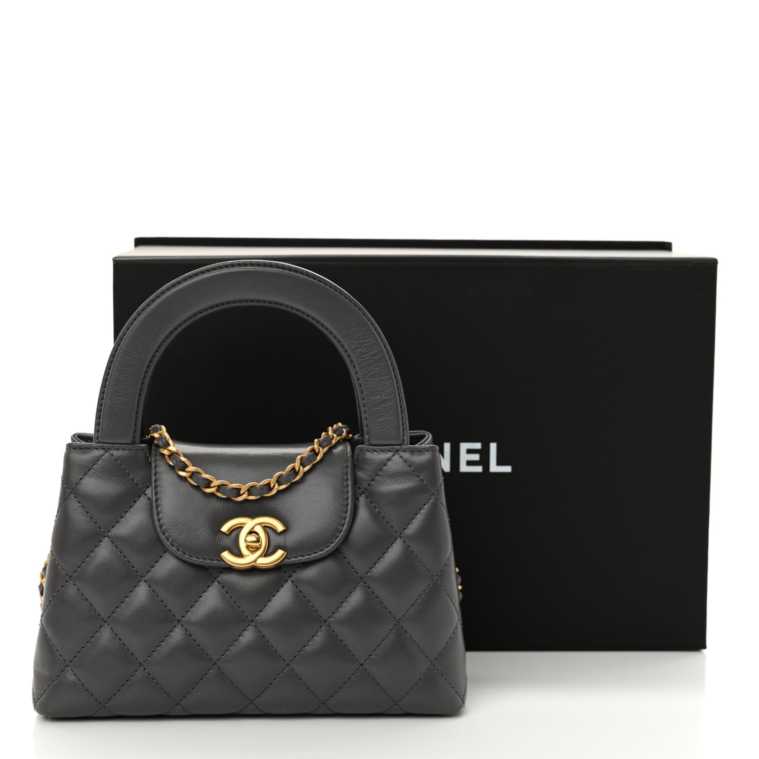Chanel Shiny Aged Calfskin Quilted Nano Kelly Shopper Grey 10 of 10