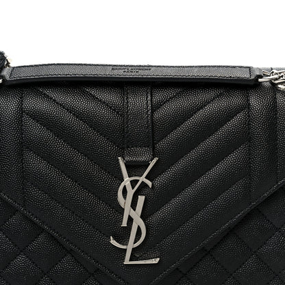 Saint Laurent Grain De Poudre Textured Mixed Matelasse Triquilt Medium Monogram Satchel Black 9 of 11